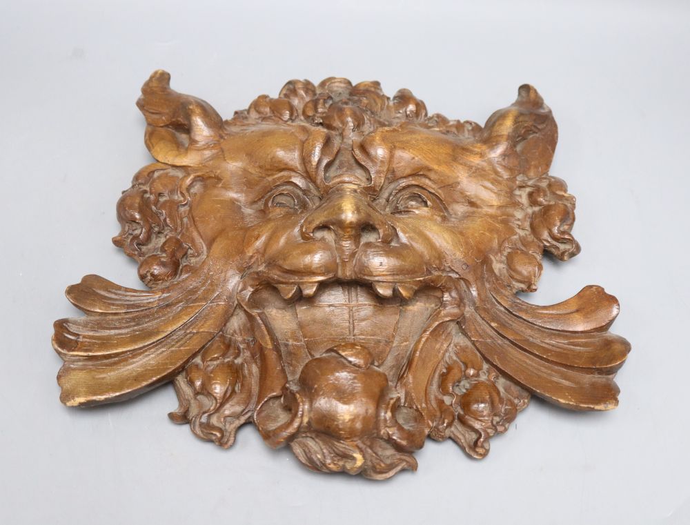 A carved oak lions mask, c.1860, height 29cm